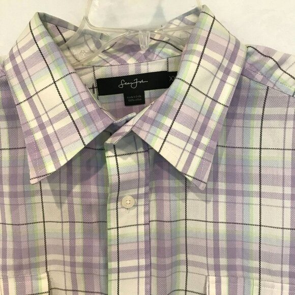 Sean John Men's Short Sleeve Button Front Collared Dress Shirt Sz XXL Gray Plaid - Picture 2 of 14